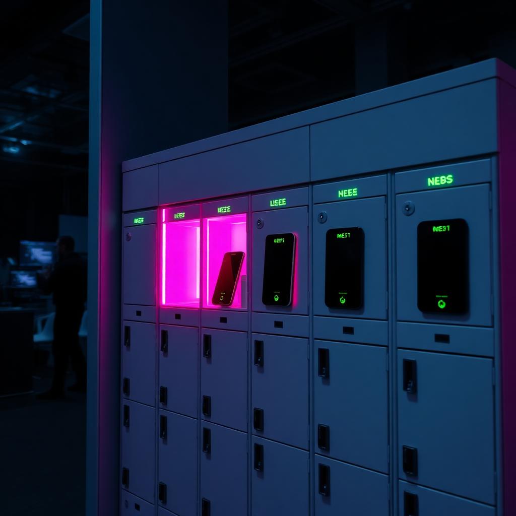 PowerUp charging lockers glowing pink